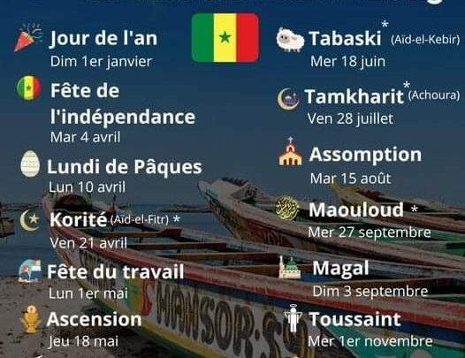 2023 : LE CALENDRIER DES FÉTES ET DES JOURS FÉRIÉS AU SENEGAL